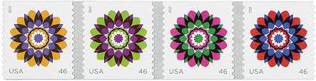 2013 "Kaleidoscope Flowers" Pink/Green USA Stamp Postage Stamp Jewelry - Vintage Postage Stamp Necklace - Antique Bronze Finish