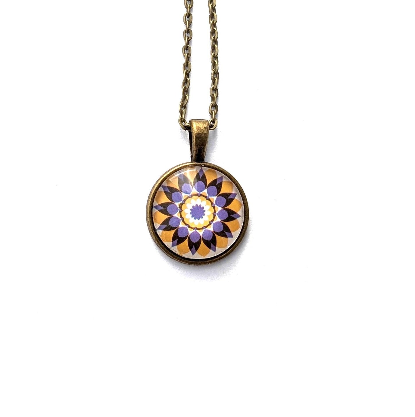 2013 "Kaleidoscope Flowers" Yellow/Purple USA Stamp - Postage stamp jewelry - Postage Stamp Necklace