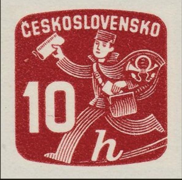 1945 Red Postman - Czech Stamp - Postage stamp jewelry - Vintage Postage Stamp Earrings - French clip earrings in antique bronze finish