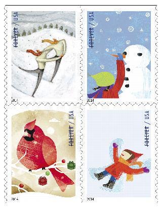 2014 Winter Fun USA Stamp - Postage Stamp Earrings