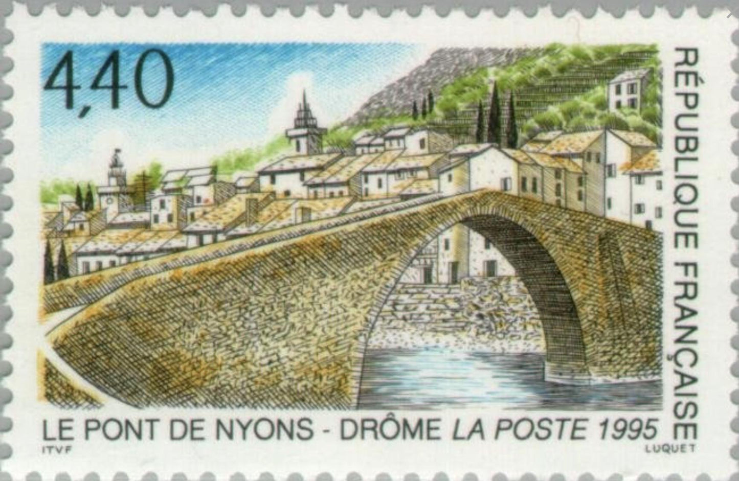 1995 Bridge Nyons - Drôme - Postage Stamp Earrings