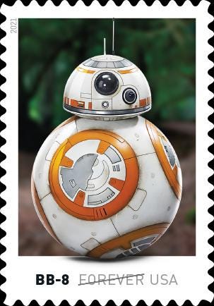 2021 Star Wars Droid BB-8 USA Stamp - Postage Stamp Necklace