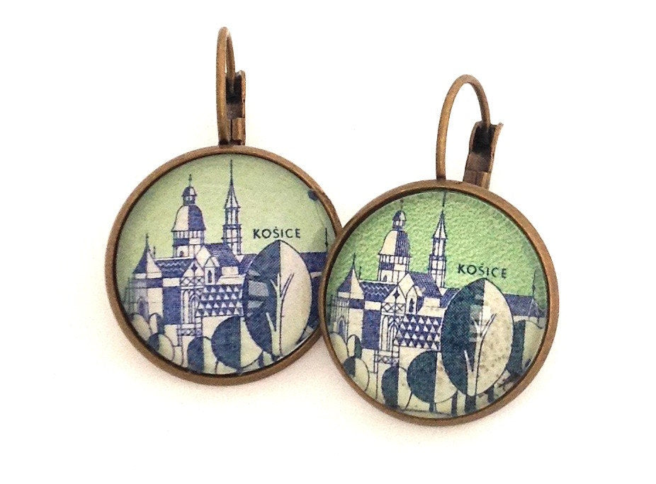 1965 Kosice - Czechoslovakian Stamp - Postage Stamp Earrings