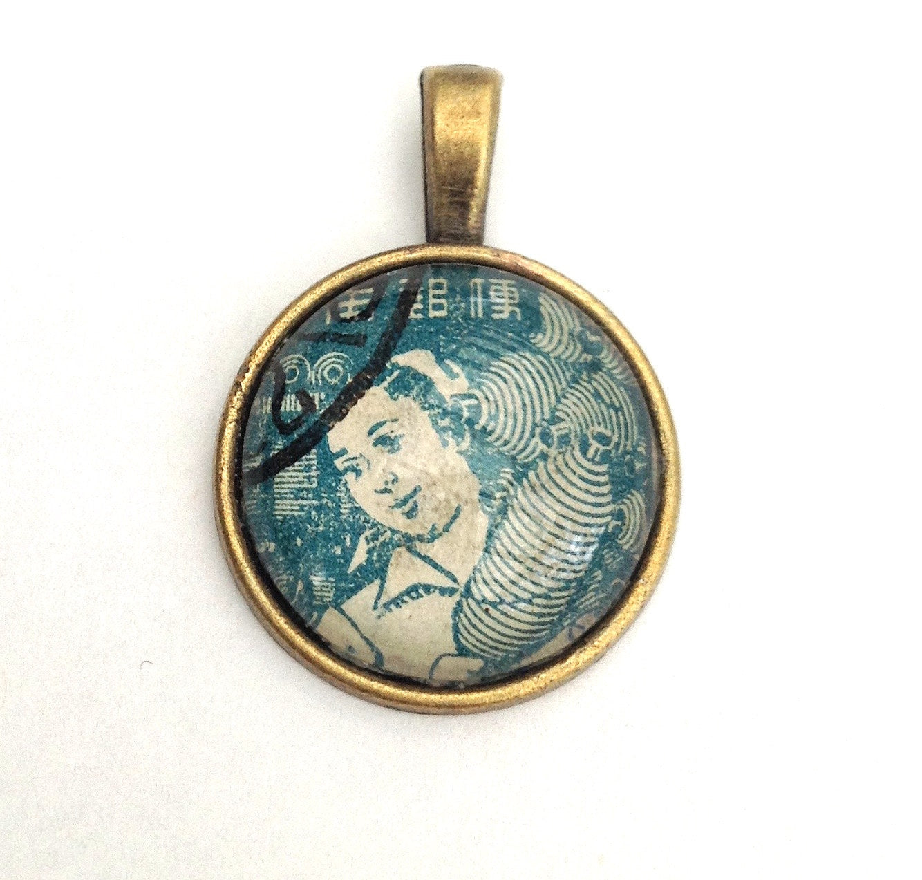 1948 Girl With Paper Lanterns - Japanese Stamp - Postage Stamp Necklace