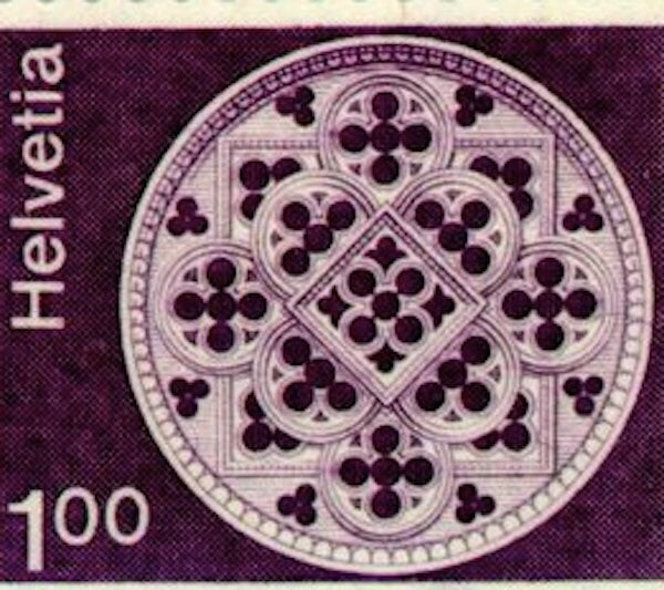 1974 Rose Window, Lausanne Cathedral -Swiss Postage Stamp - Postage Stamp Necklace