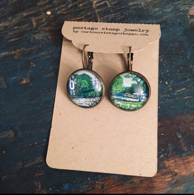 1969 Plant For More Beautiful Cities - Postage Stamp Earrings