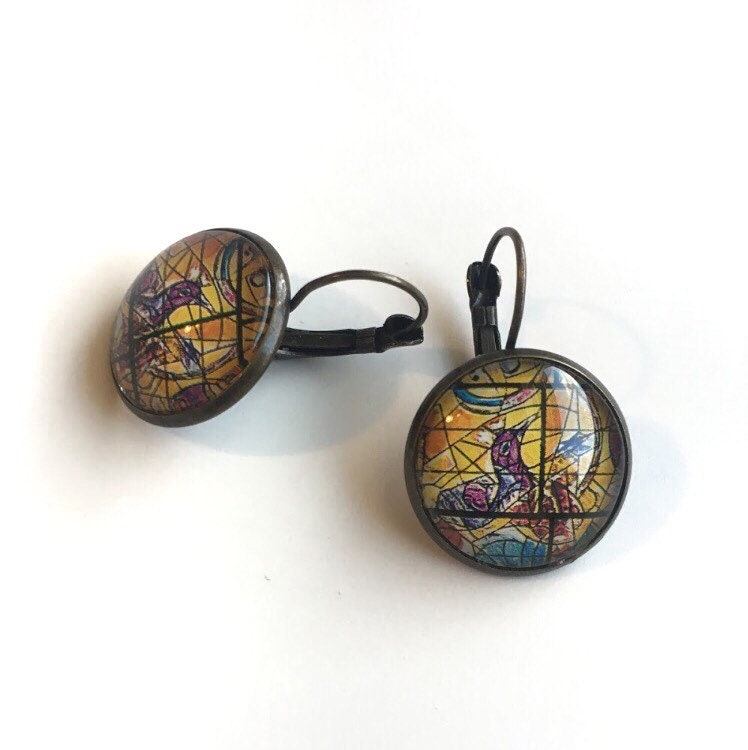 1973 Chagall Windows - Israel Postage - Postage Stamp Earrings