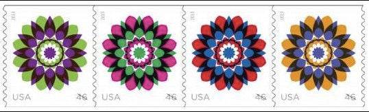 2013 "Kaleidoscope Flowers" Red/Blue USA Stamp - Postage Stamp Earrings