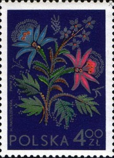 1974 Silesian Embroidery - Postage Stamp Earrings