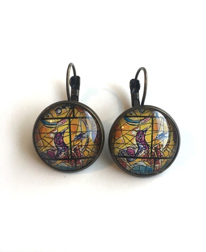 1973 Chagall Windows - Israel Postage - Postage Stamp Earrings