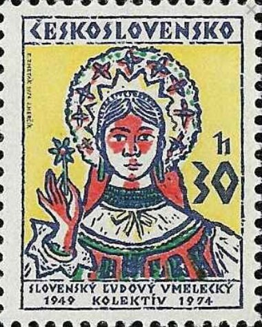 1974 S'LUK, Czechoslovakia/Slovak folksong and dance ensemble Postage Stamp - Postage Stamp Necklace