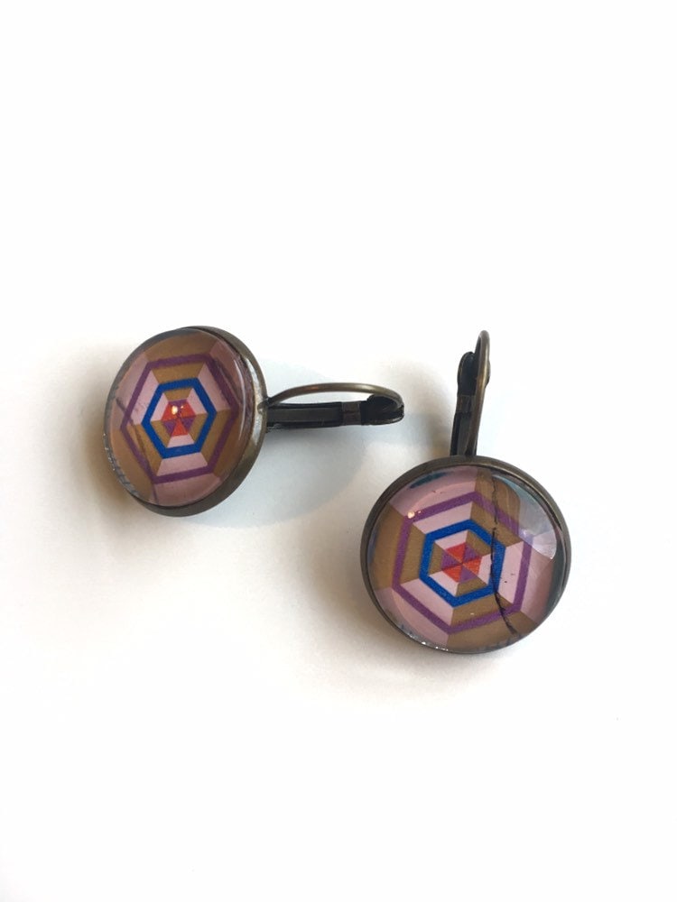 1996 Turtle Shell Japanese Stamp - Postage Stamp Earrings