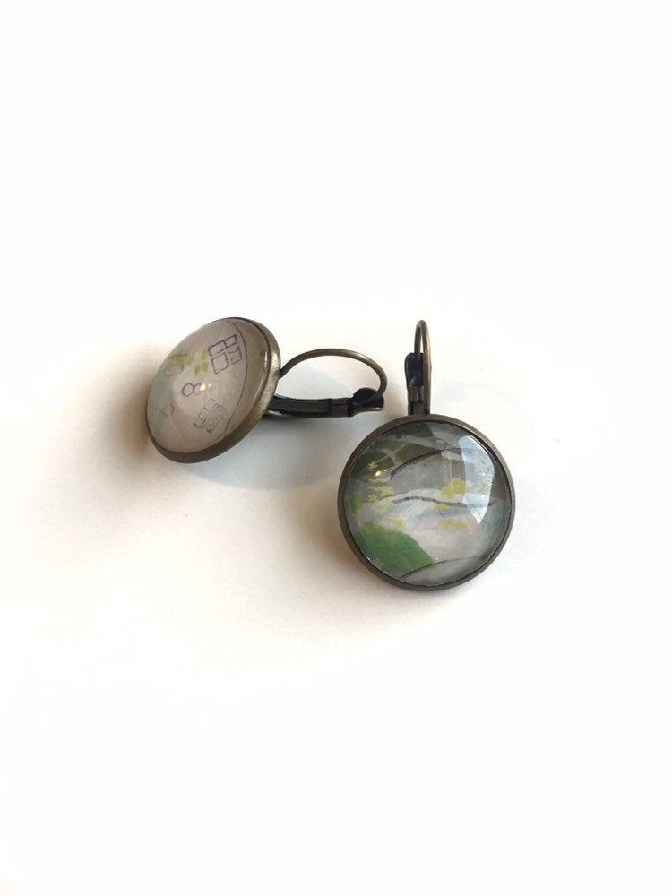1996 River Japanese Stamp - Postage Stamp Earrings