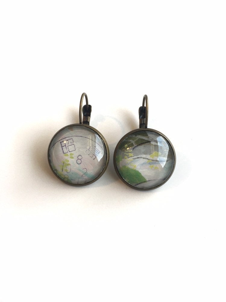 1996 River Japanese Stamp - Postage Stamp Earrings