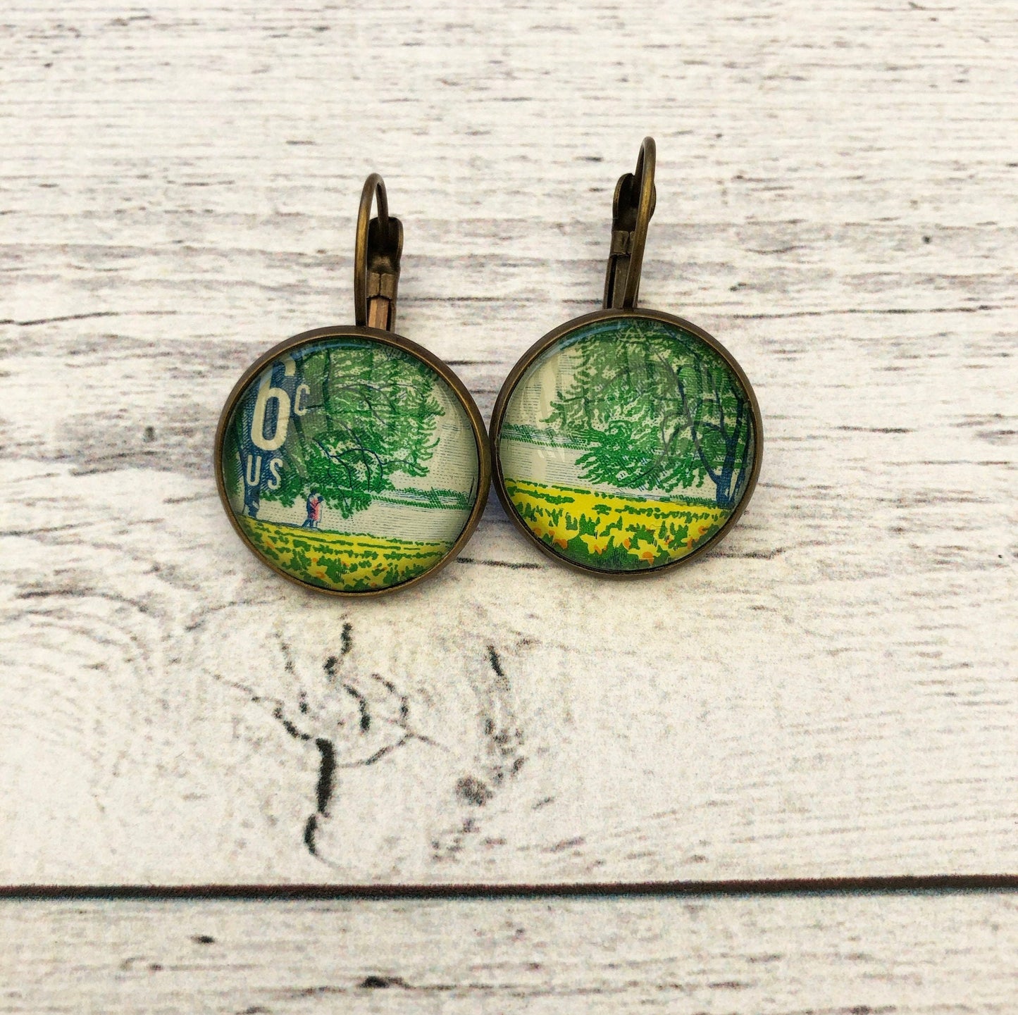 1969 Plant For More Beautiful Parks Stamp - Postage Stamp Earrings