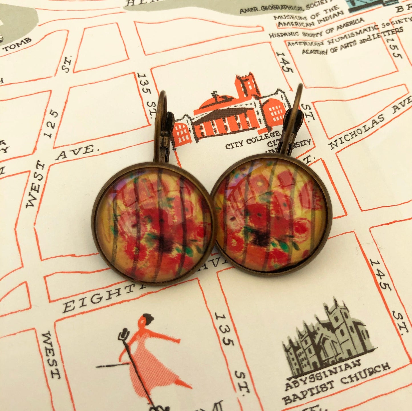 2005 United States Flowers Stamp - Postage Stamp Earrings