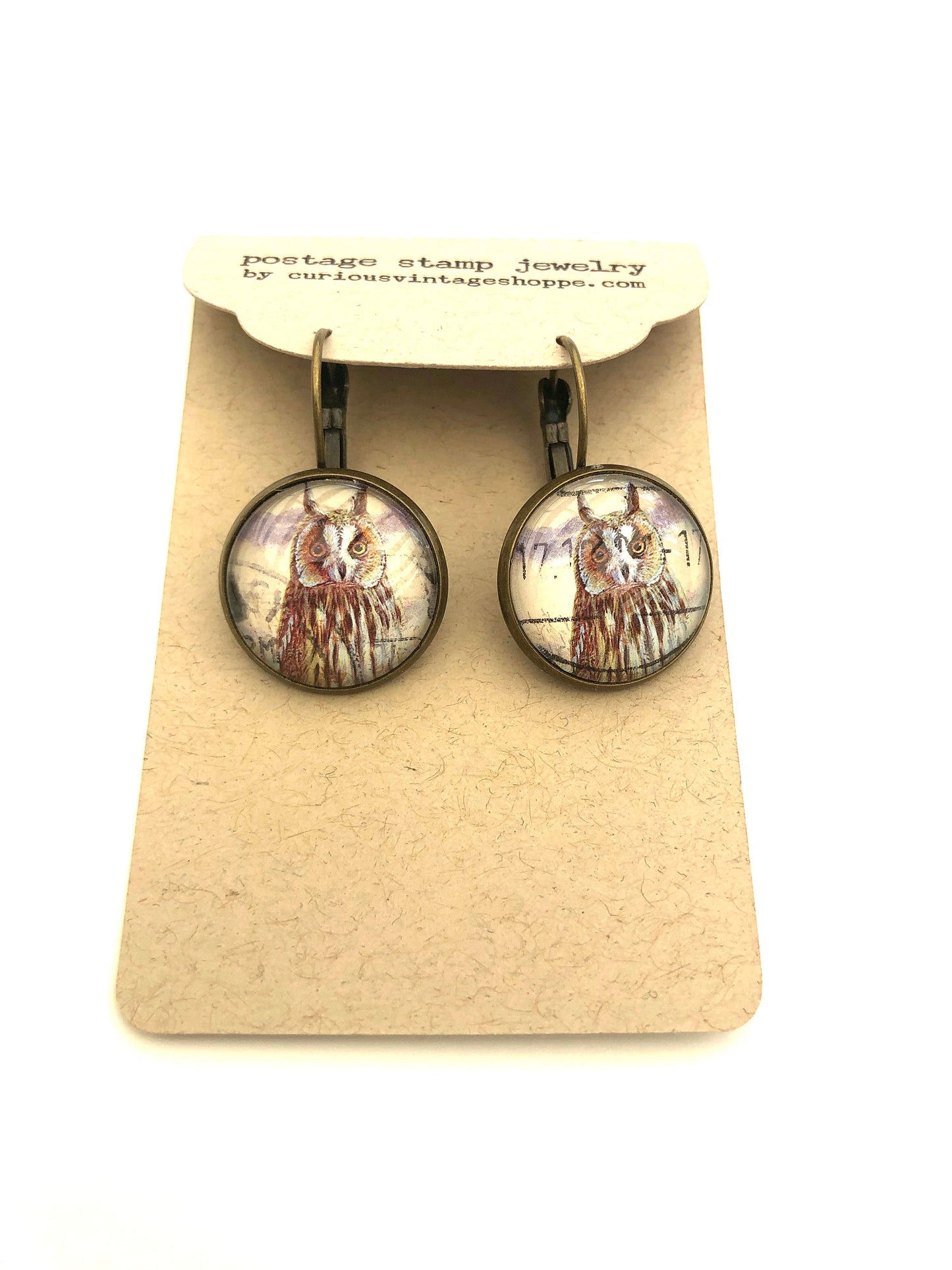 2001 Jersey Long-eared Owl Stamp - Postage Stamp Earrings