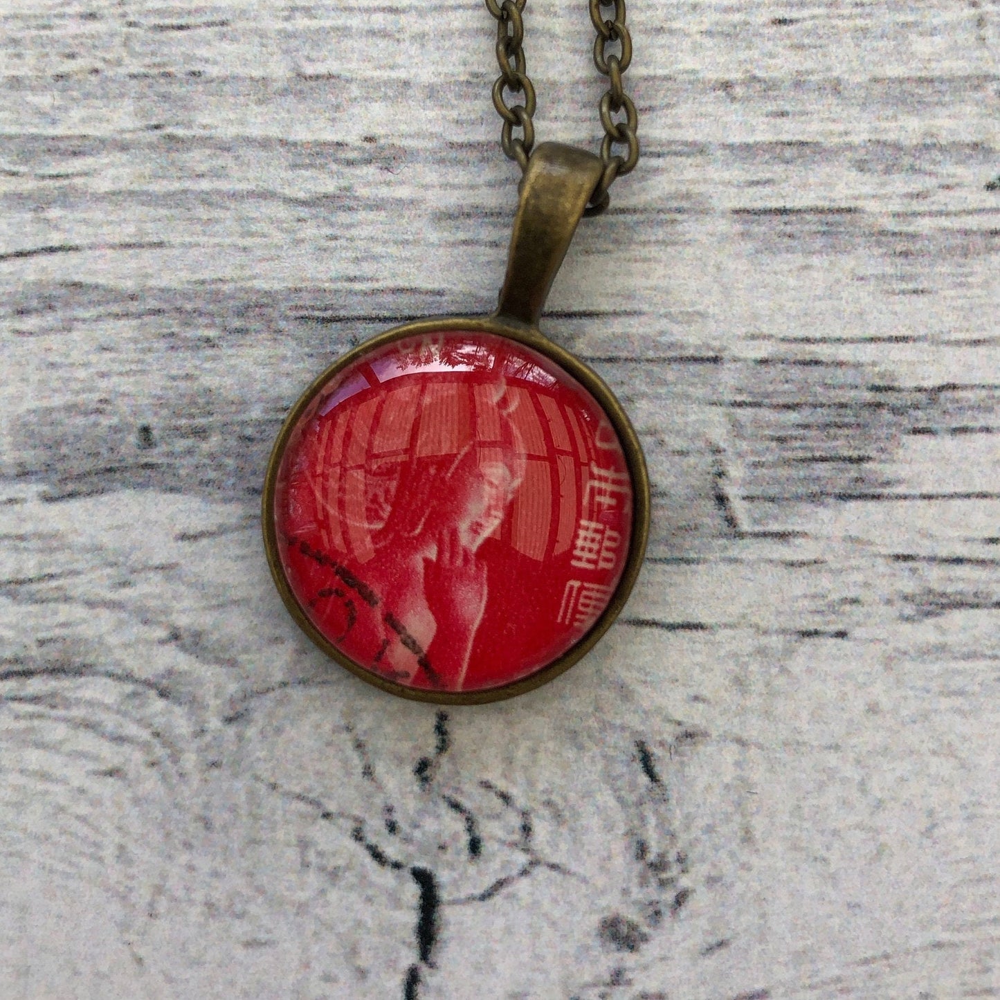 1967 Red Nyoirin Kannon Chūgū-ji Temple, Nara Japan Stamp - Postage Stamp Necklace