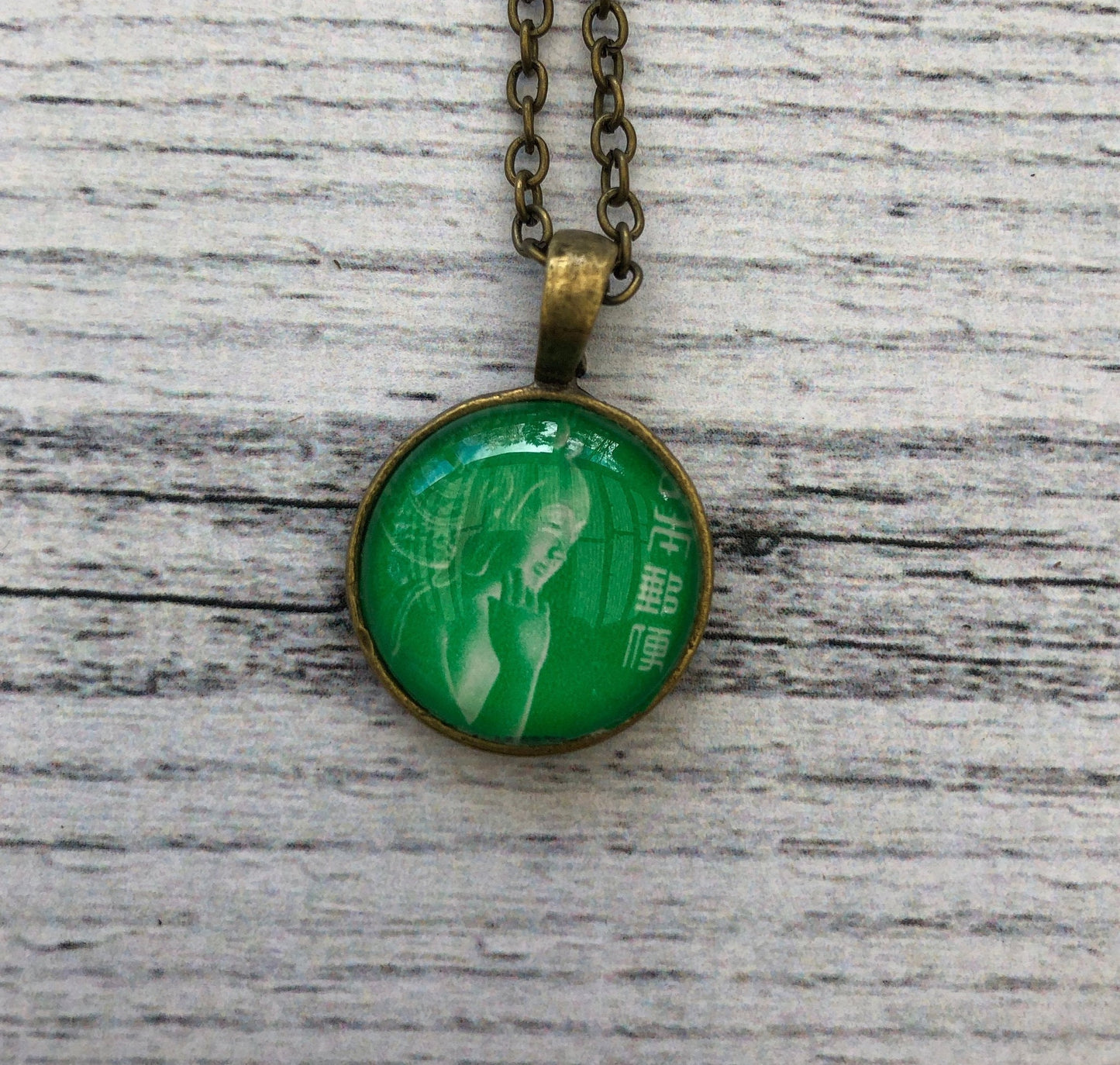 1967 Green Nyoirin Kannon Chūgū-ji Temple, Nara Japan Stamp - Postage Stamp Necklace