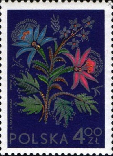 1974 Silesian Embroidery - Poland Stamp - Postage Stamp Necklace