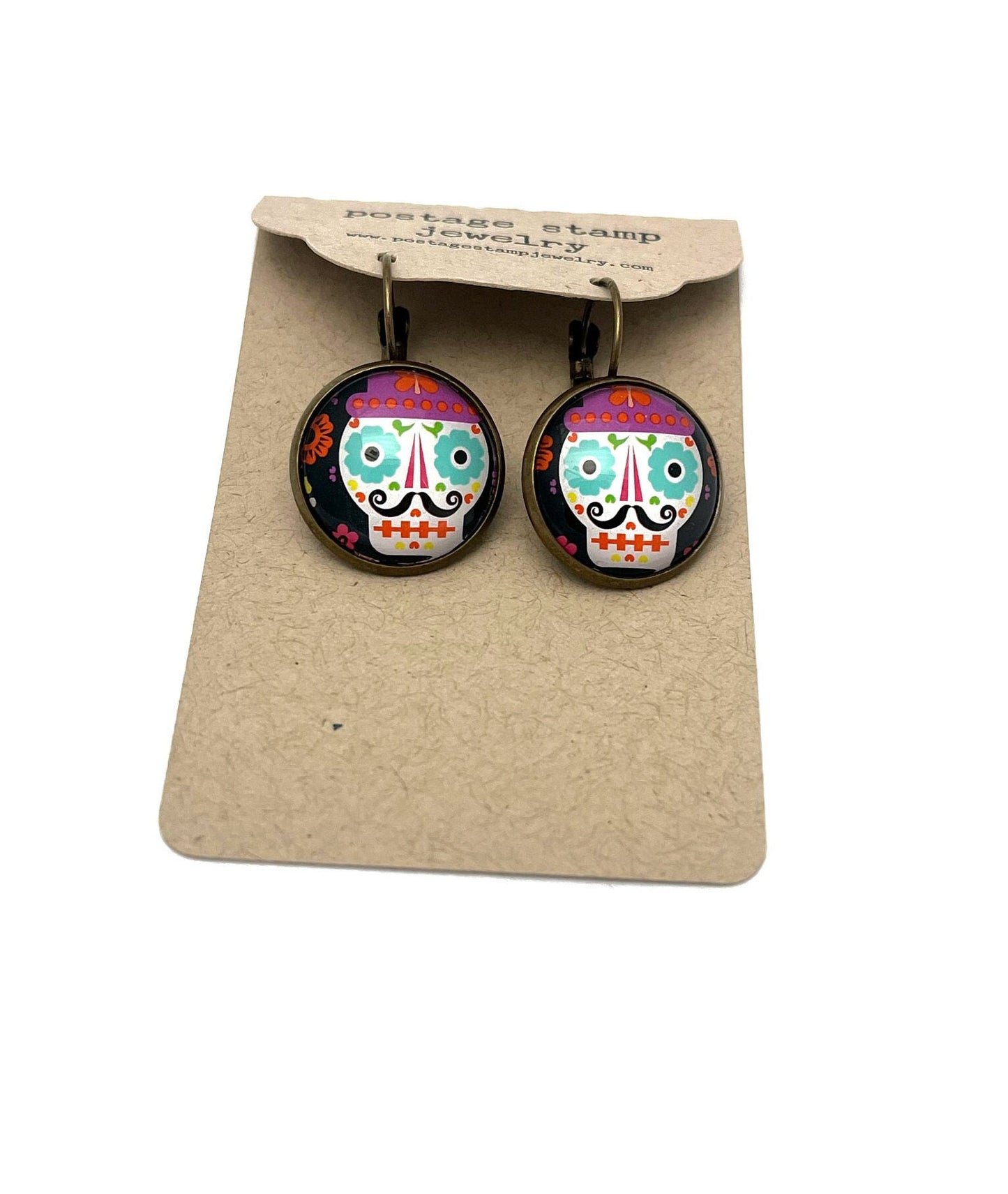 2021 Day of The Dead - Sugar Skull - USA Stamp - Postage Stamp Earrings
