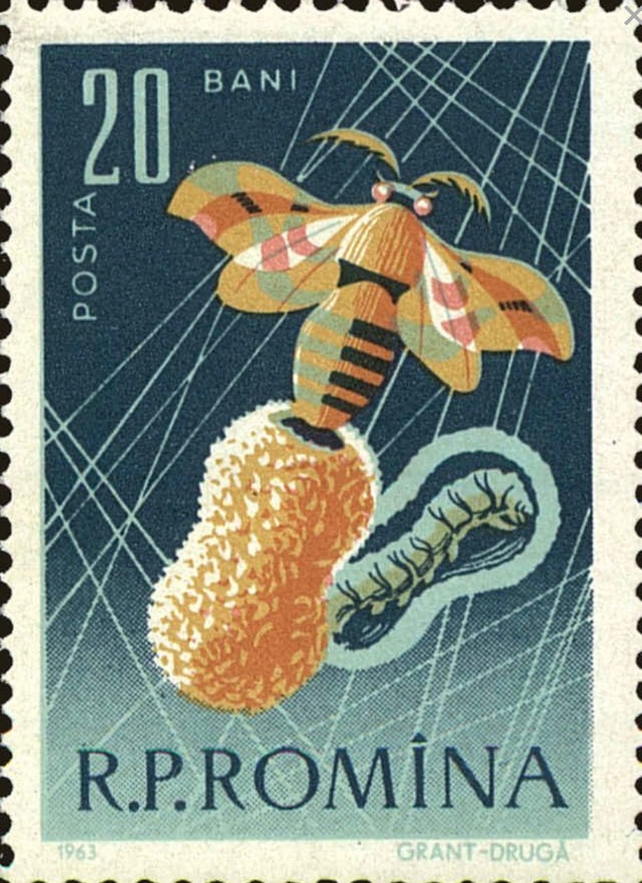 1963 Romanian Silkmoth Stamp - Postage Stamp Earrings