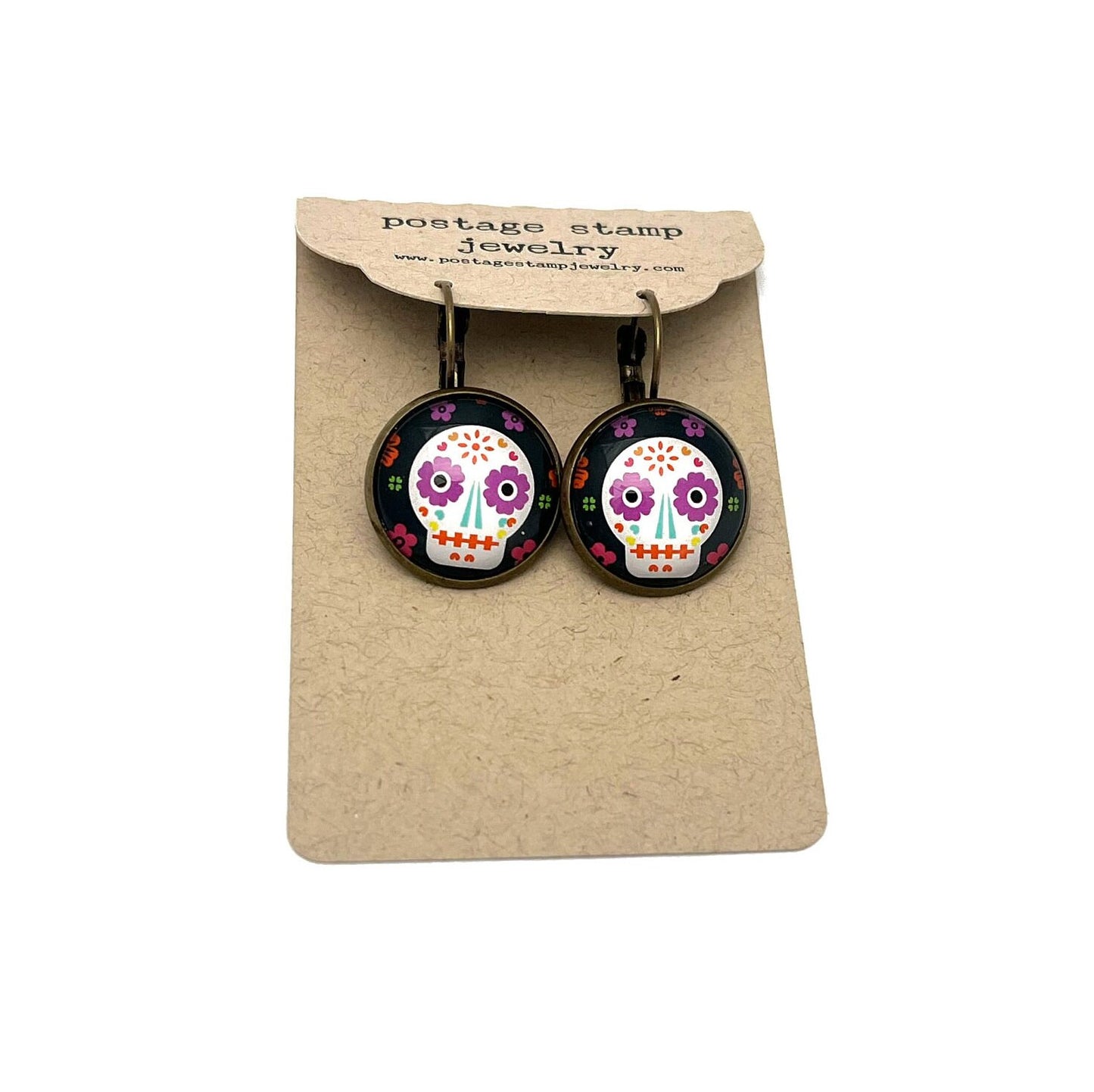 2021 Day of The Dead - Sugar Skull - USA Stamp - Postage Stamp Earrings
