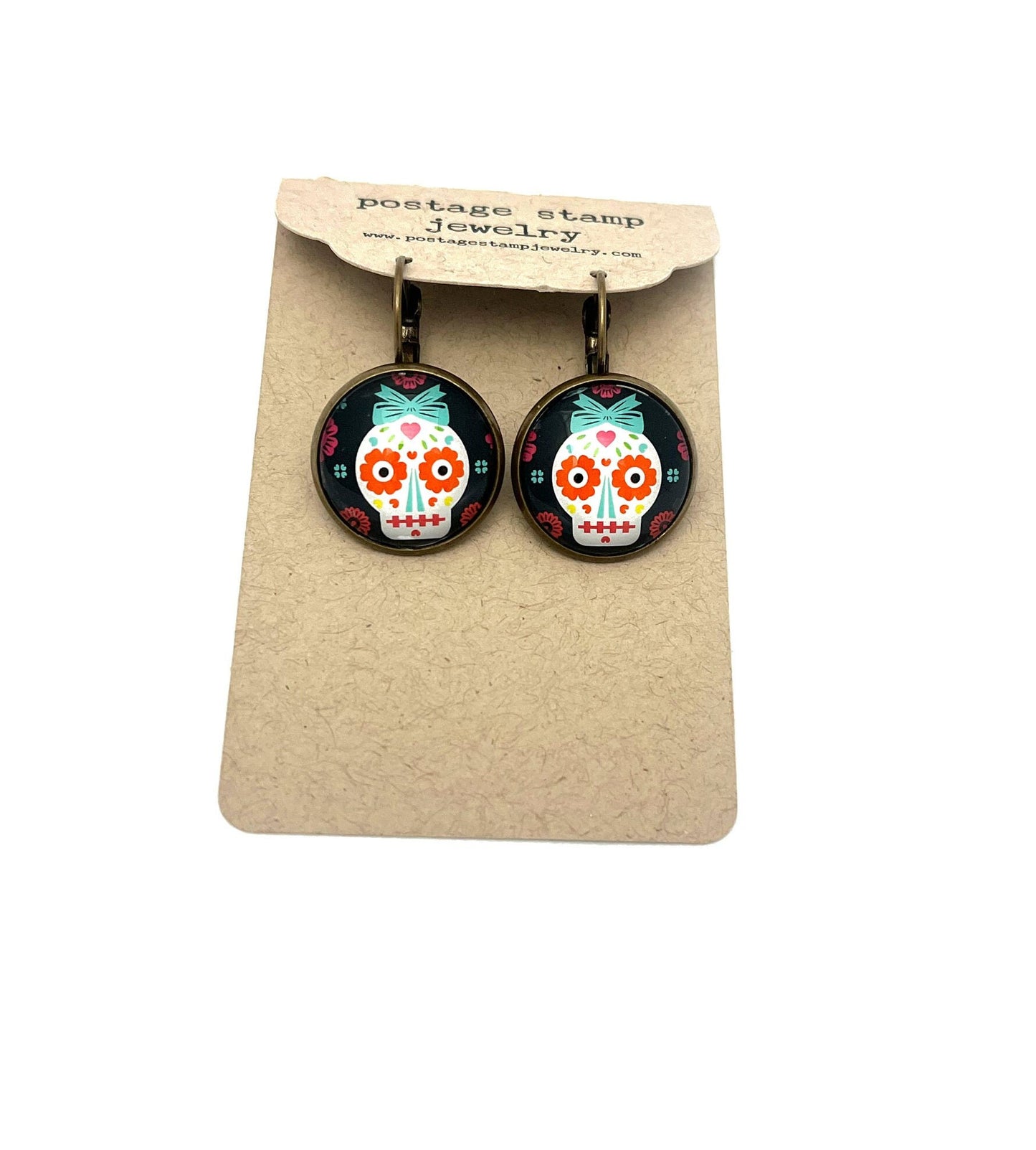 2021 Day of The Dead - Sugar Skull - USA Stamp - Postage Stamp Earrings