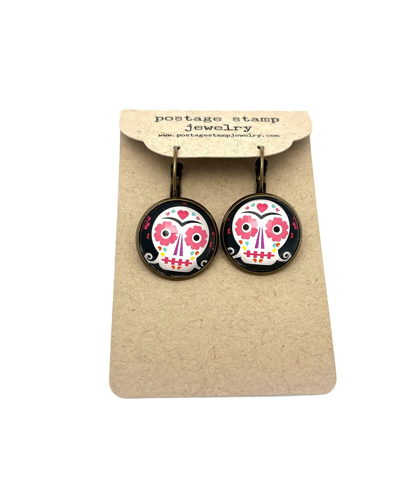 2021 Day of The Dead - Sugar Skull - USA Stamp - Postage Stamp Earrings