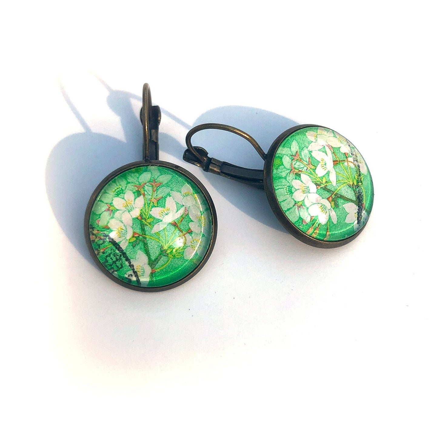1980 Japan - Green Flower Stamp - Postage Stamp Earrings