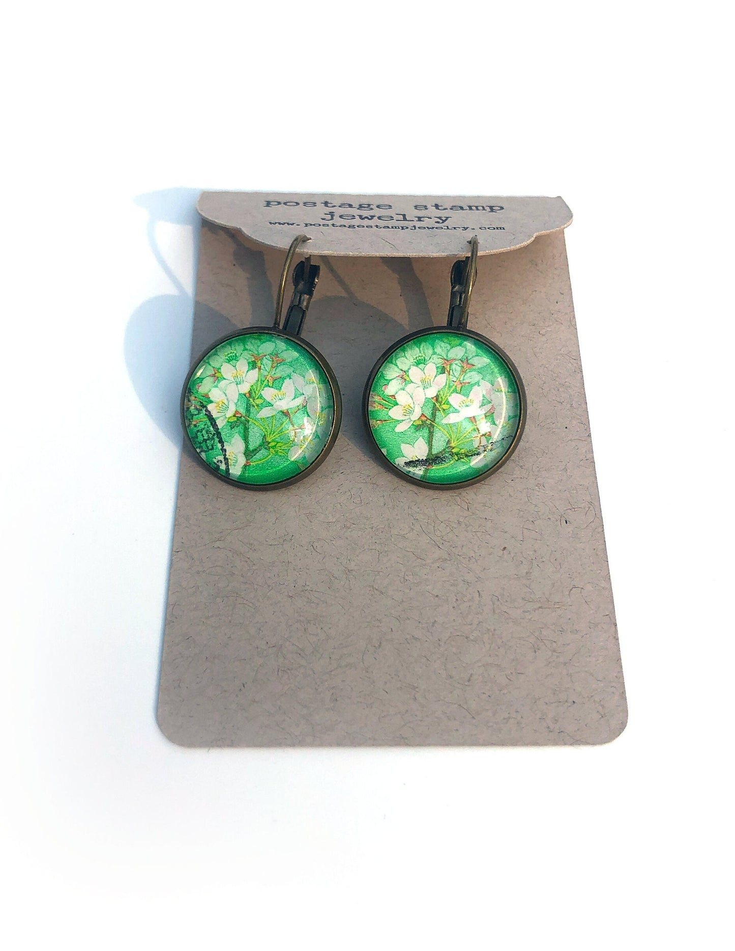 1980 Japan - Green Flower Stamp - Postage Stamp Earrings