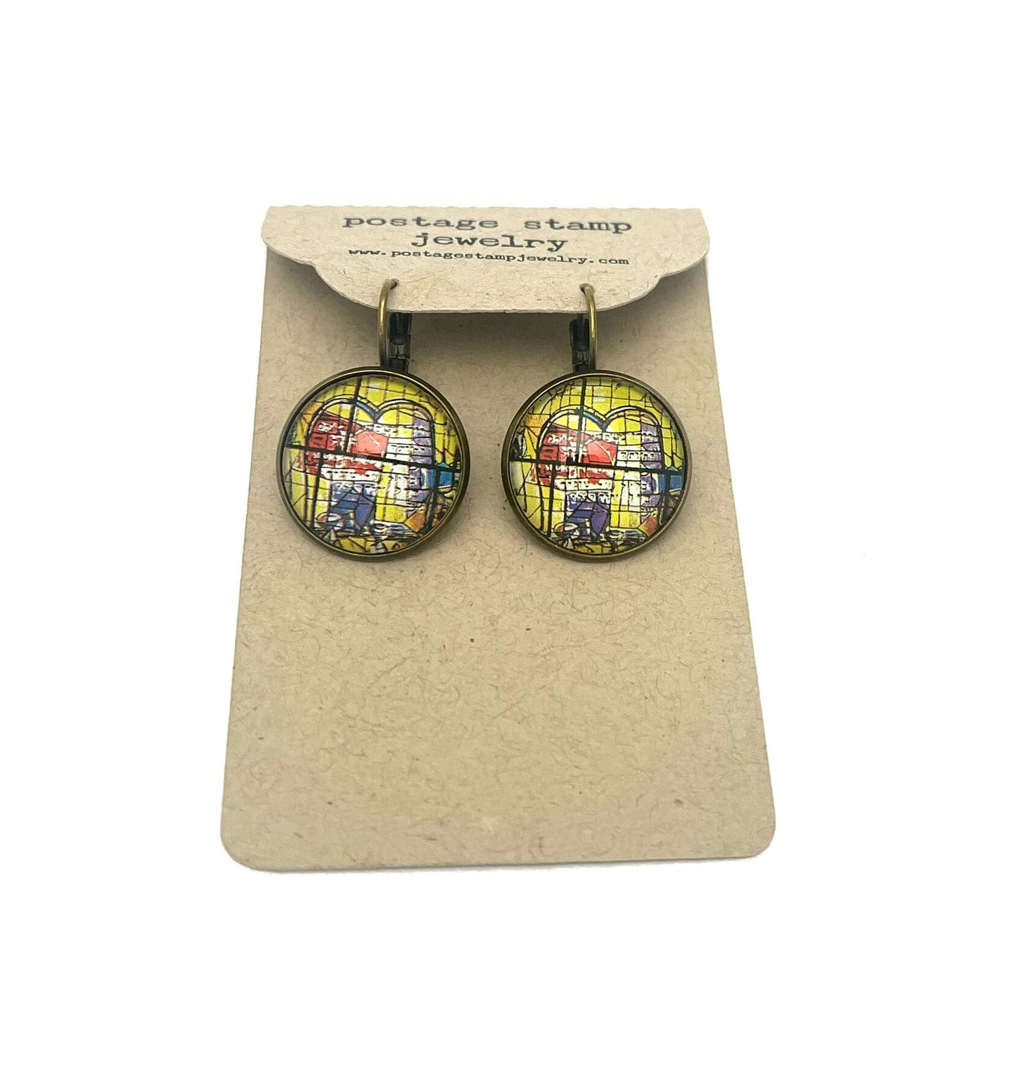 1973 Chagall Window - Israel Postage - Postage Stamp Earrings