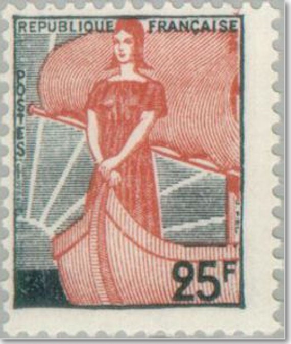 1959 Marianne sailing the ship - French stamp- Postage Stamp Necklace