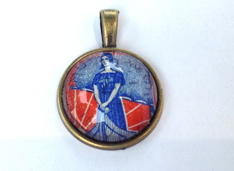 1959 Marianne sailing the ship - French stamp- Postage Stamp Necklace