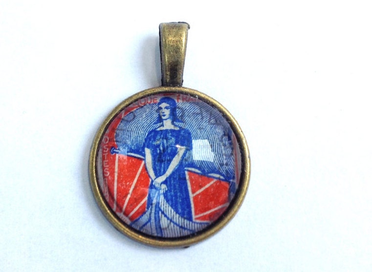 1959 Marianne sailing the ship - French stamp- Postage Stamp Necklace