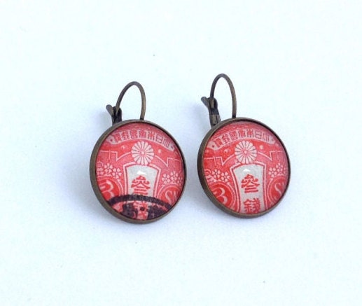 1914 Japanese Stamp - Postage Stamp Earrings