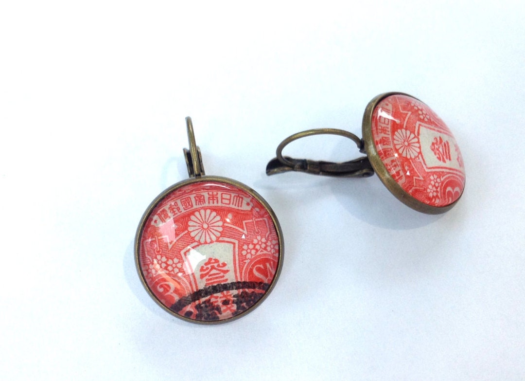 1914 Japanese Stamp - Postage Stamp Earrings