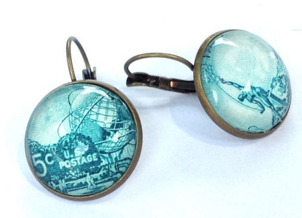 1964 World's Fair USA Stamp - Queens, NY - Postage Stamp Earrings
