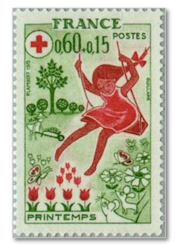 1975 "Spring" Red Cross French stamp - Postage Stamp Necklace