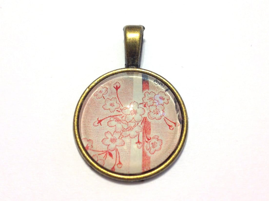 1960 Cherry Blossom stamp- Postage Stamp Necklace