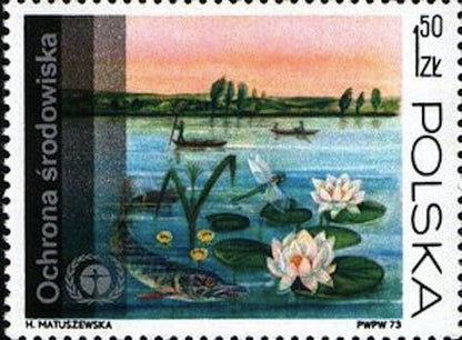 1973 Dragonfly & Waterlilies - Polish Stamp - Postage Stamp Necklace