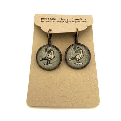 1967 United States Peace Dove Stamp - Postage stamp jewelry - Postage Stamp Earrings - French clip earrings in antique bronze finish