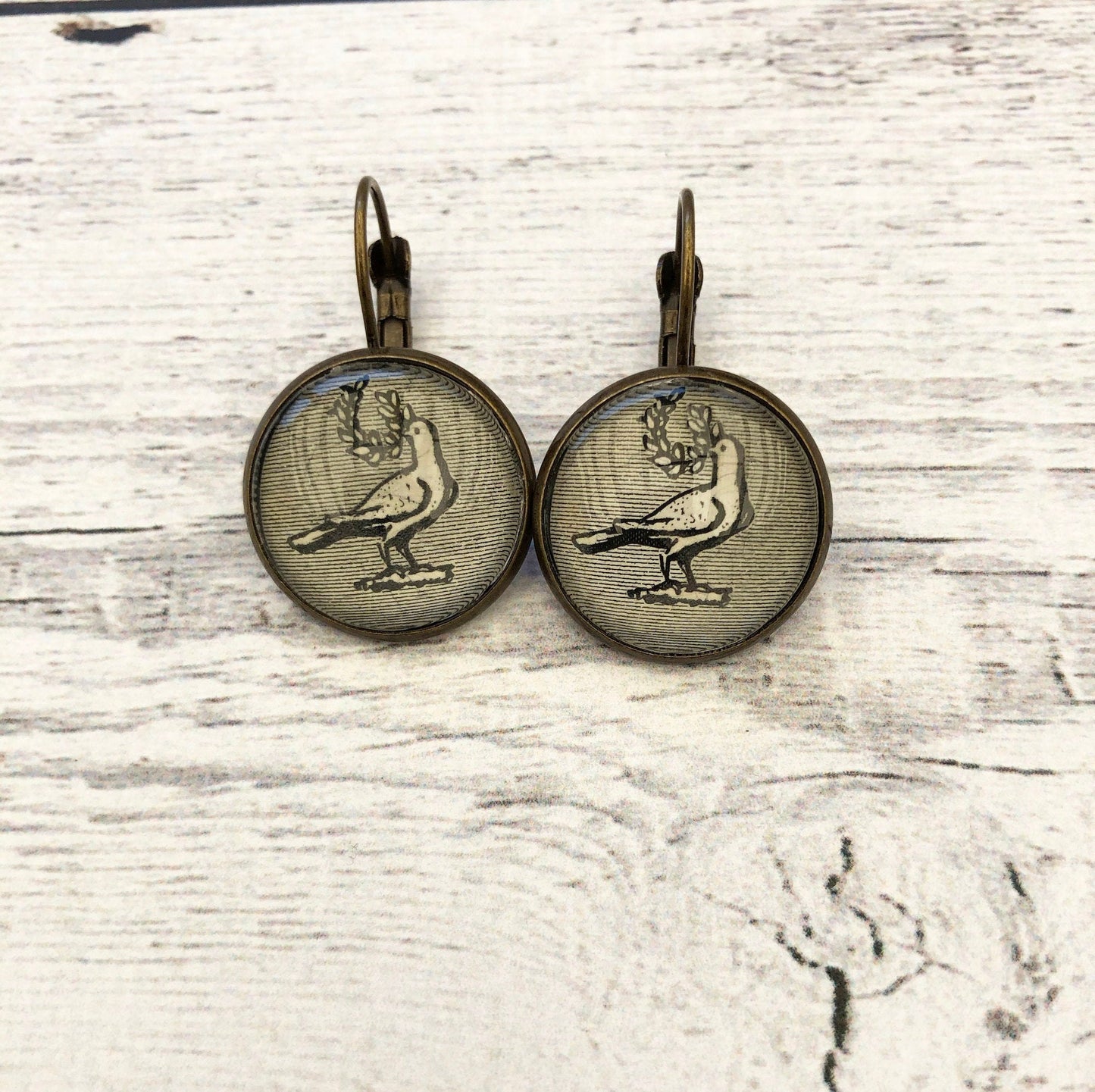 1967 United States Peace Dove Stamp - Postage stamp jewelry - Postage Stamp Earrings - French clip earrings in antique bronze finish