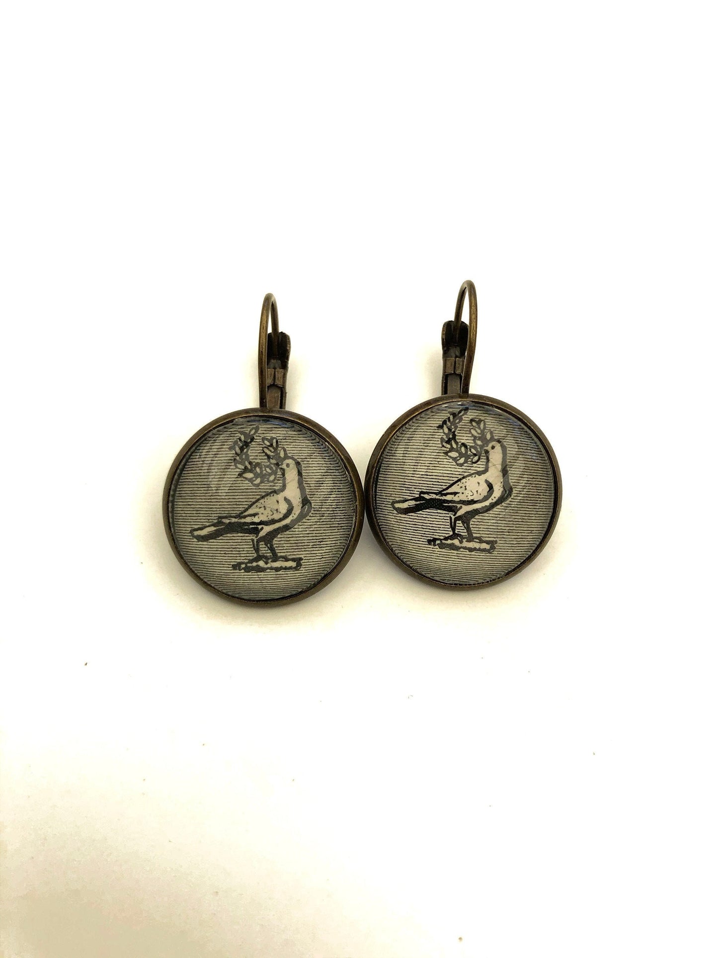 1967 United States Peace Dove Stamp - Postage stamp jewelry - Postage Stamp Earrings - French clip earrings in antique bronze finish