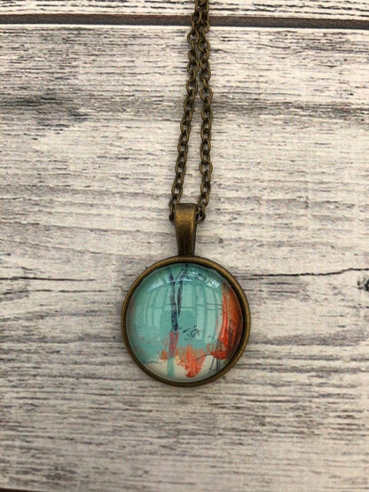 1998 Japanese Stamp - Postage Stamp Jewelry - Vintage Postage Stamp Necklace - Antique Bronze