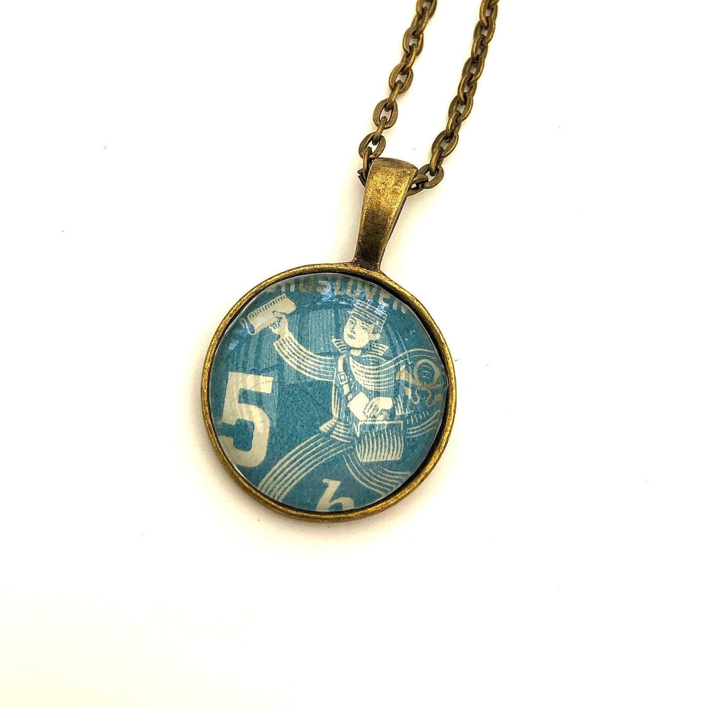 1947 Blue Postman Necklace Stamp - Postage Stamp Necklace