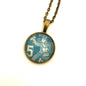1947 Blue Postman Necklace Stamp - Postage Stamp Necklace