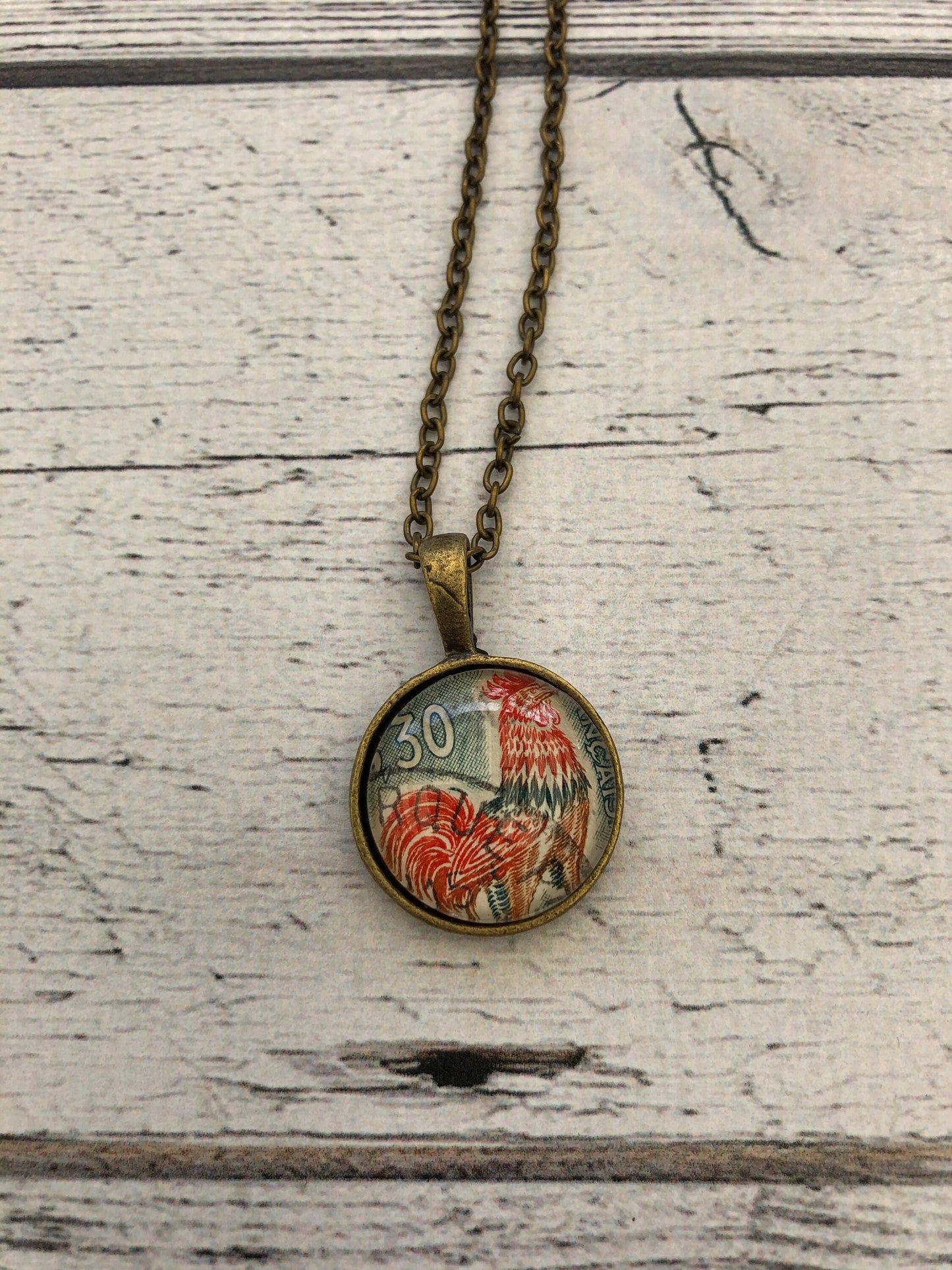 1962 France Rooster Stamp - Postage Stamp Necklace