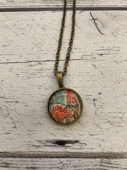 1962 France Rooster Stamp - Postage Stamp Necklace