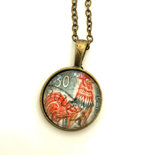 1962 France Rooster Stamp - Postage Stamp Necklace